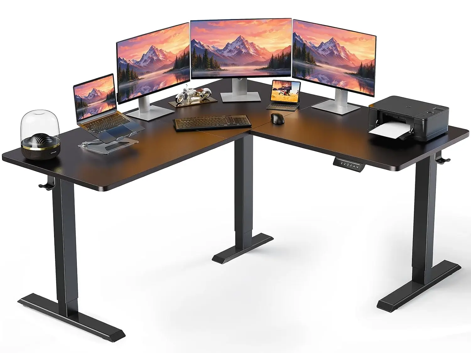 L Shaped Electric Standing Desk Adjustable Height, Interchangeable, 4 Memory Presets, Steel Frame, 220 lbs, Customized