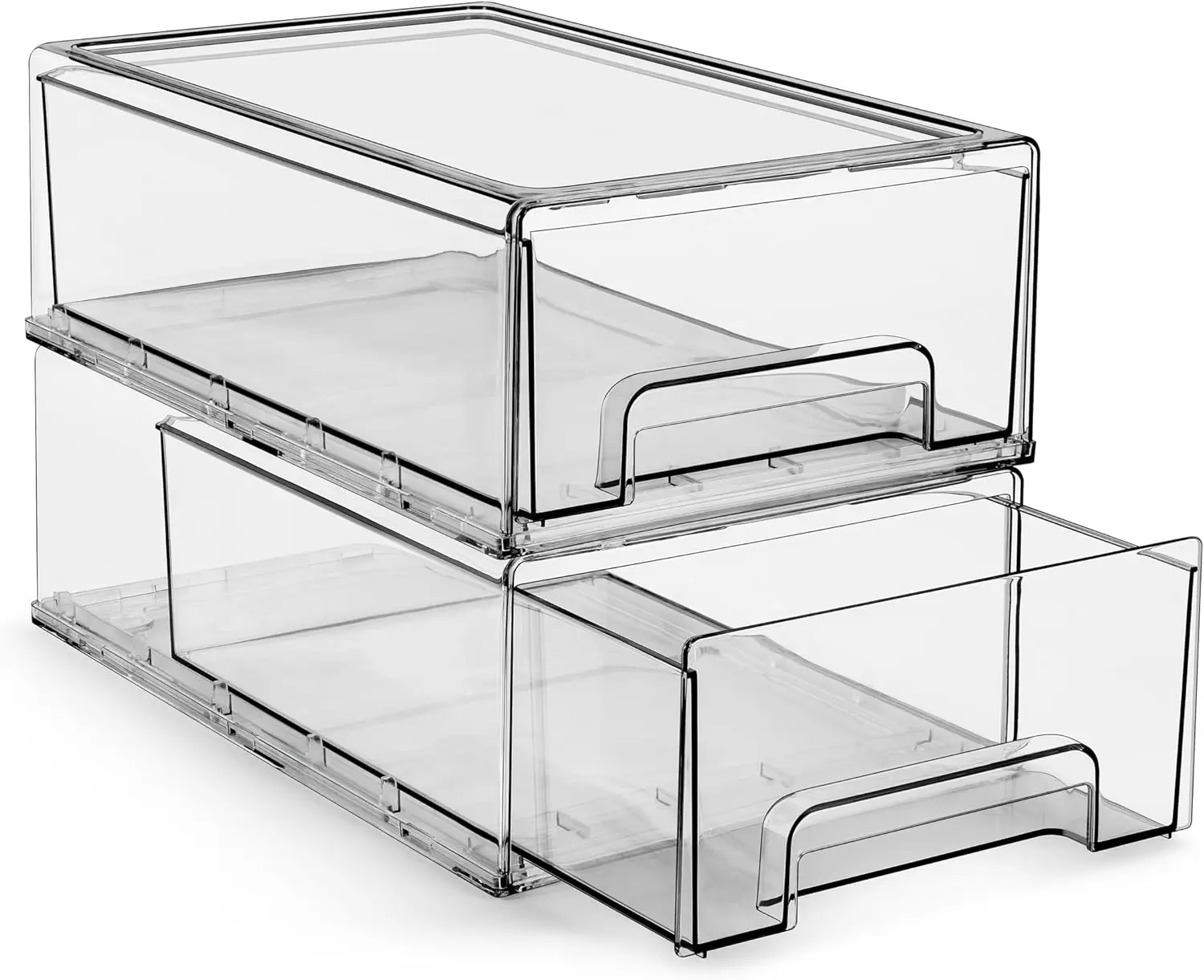 

Medium Clear Storage Drawers (2 Pack) – Stackable Organizer Drawers for Fridge, Pantry, Kitchen – Pull-Out Storage Bins wit