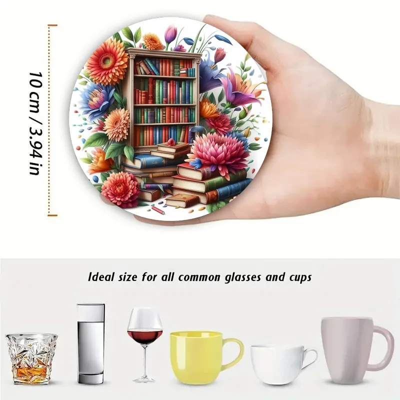 4 pieces of color-printed coasters with floral book patterns are suitable for Thanksgiving and Christmas decorations