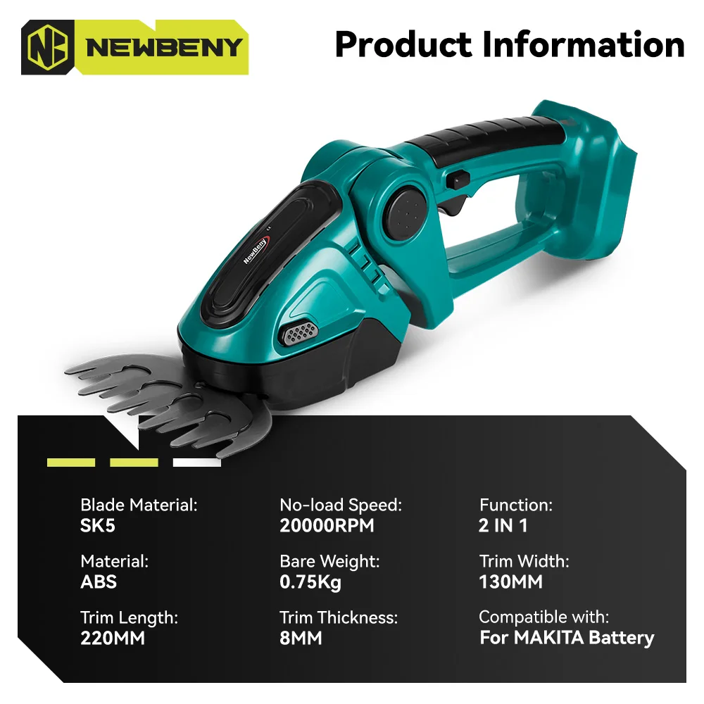 ​NEWBENY 2 IN 1 Cordless Electric Hedge Trimmer 20000RPM Rechargeable Shrub Pruning Mower Garden Tool For Makita 18V Battery