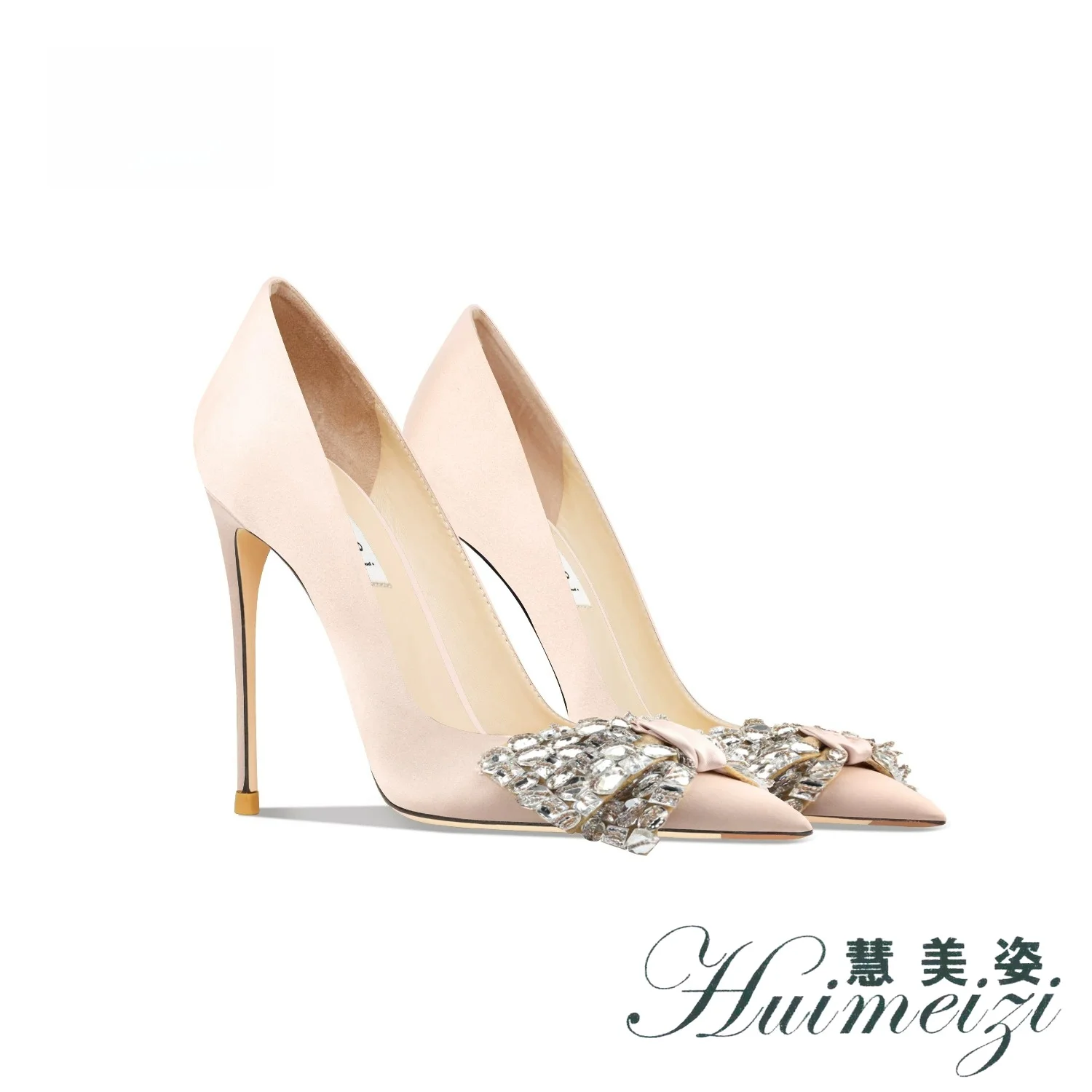 HMZ Leather Apricot Bow High Heels Women's 2026 New Stiletto Banquet Single Heel Shoes