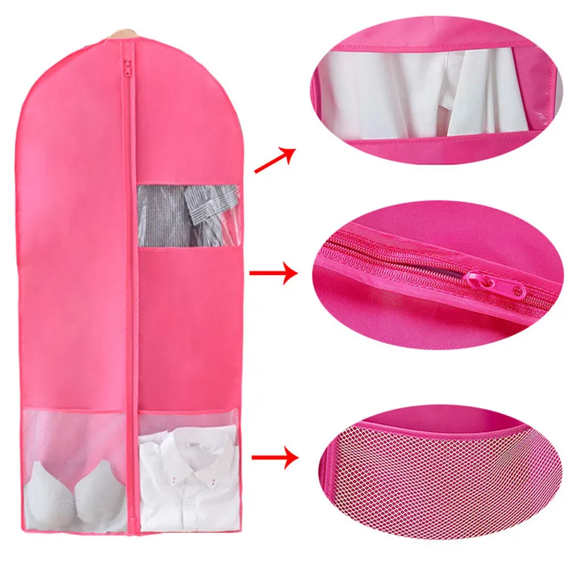 Pink Breathable Garment Bags Suit Bags for Travel Dress Suit Cover with Clear Window And Large Mesh Pockets Dance Costume Bags