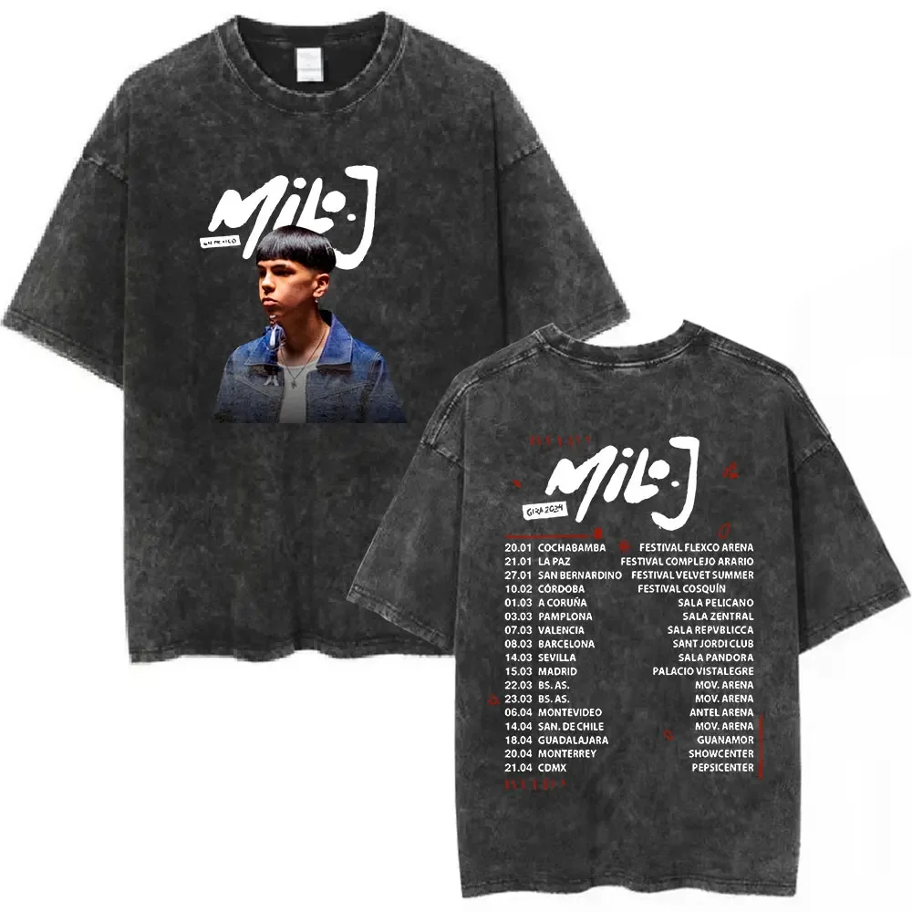 Rapper Milo J Logo Vintage Washed T Shirts Men Women Clothing Harajuku Hip Hop T-shirt Cotton Short Slevee T-shirts Streetwear