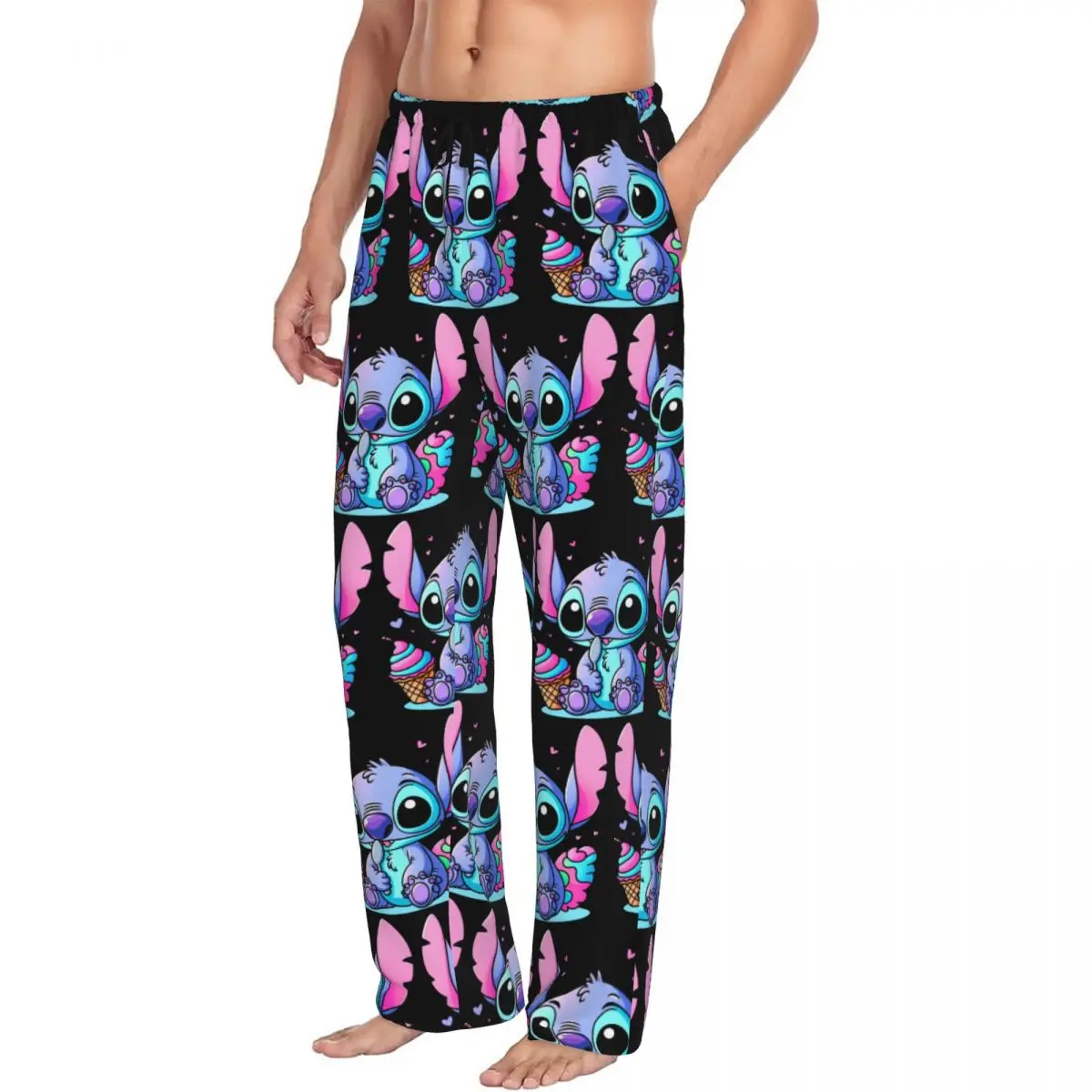 Custom Lilo Stitch Cartoon Anime Manga Pajama Pants for Men Sleepwear Lounge Sleep Bottoms Stretch with Pockets