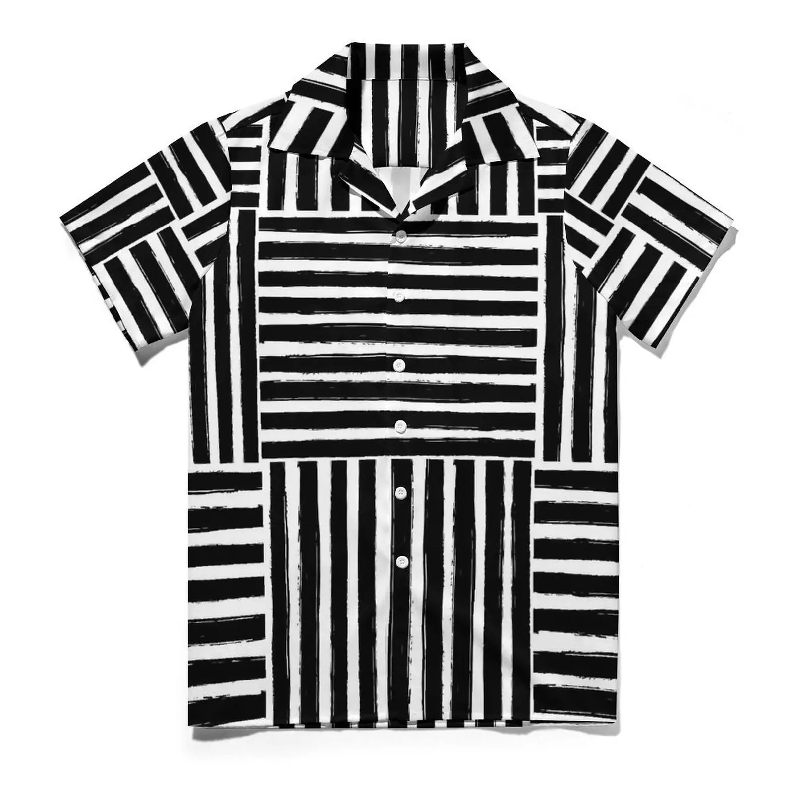 Hawaiian Shirt Vacation Retro Striped Blouses Black White Lines Novelty Casual Shirts Men Short Sleeve Breathable Plus Size Top