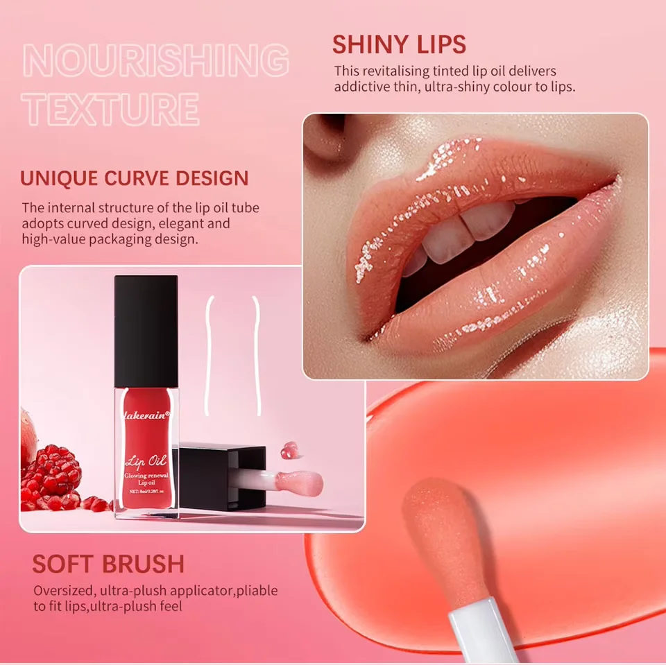 Water Gloss Mirror Hydrating Lip Glow Oil High-Shine Liquid Lipstick Plumping Color Highly Pigmented Lip Glaze