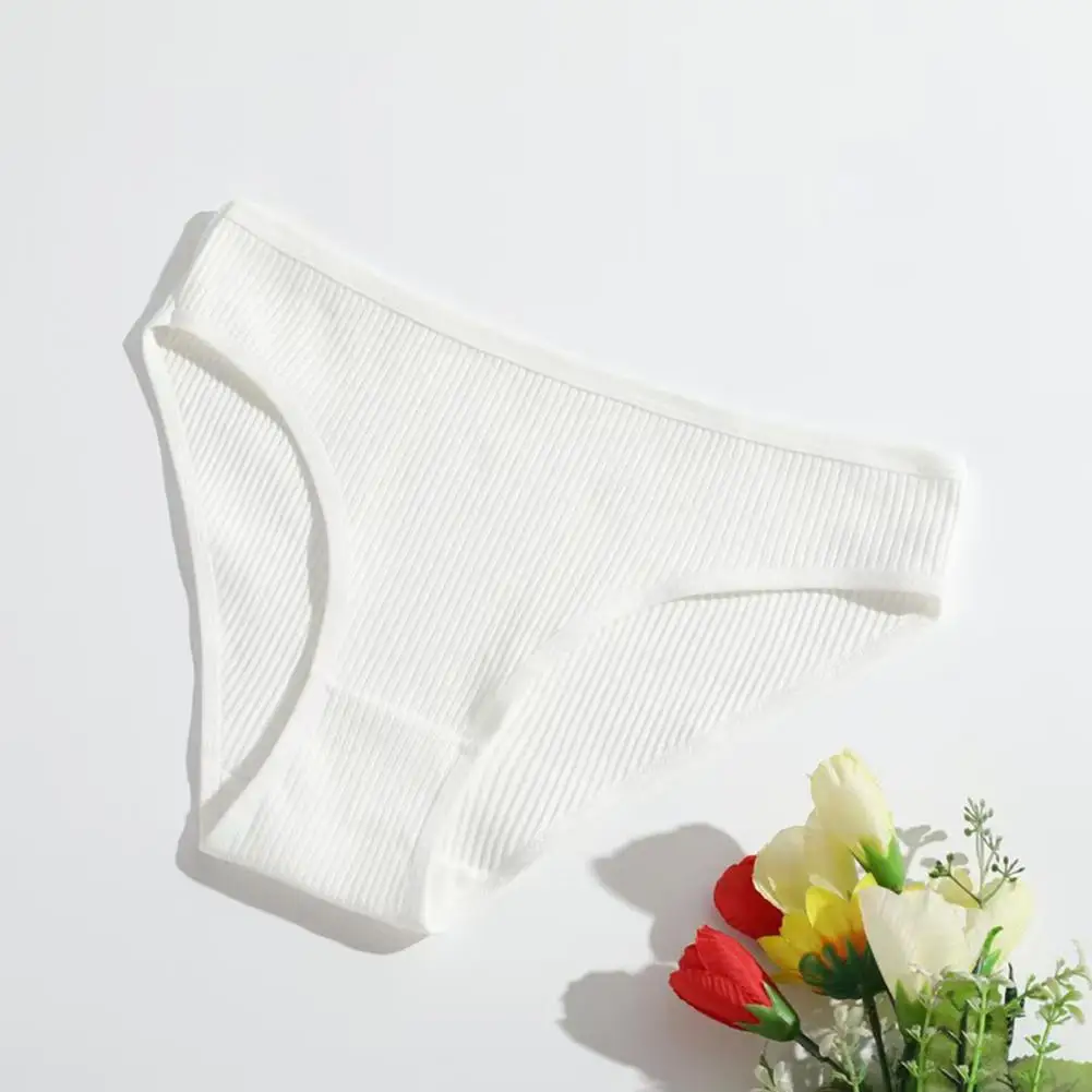 Women Cotton Panties Cotton Underwear for Women Low Rise Ribbed Bikini Panties Breathable High Cut Hipster Sexy Set Solid Color