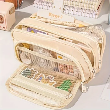 Boîte à stylos de grande capacité à 3 couches, étuis à crayons Kawaii, porte-stylo mignon, poudres pour étudiants, retour à l'école, fournitures de papeterie