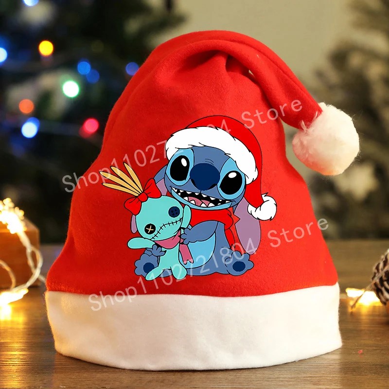 Gorra navideña de Disney Stitch, bonito sombrero con estampado de dibujos animados, fiesta navideña, Papá Noel, accesorio de Cosplay, decoraciones festivas de Anime Kawaii, regalos