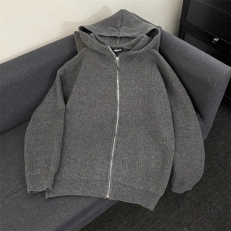 

Ay открытый кардиган на молнии, свитер, мужской свободный крой, цветной джет с капюшоном, осень-зима, американский ретро, Sle Cleanfit