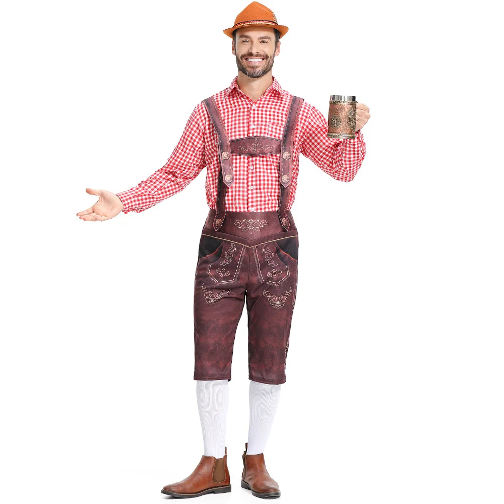 Disfraz de Lederhosen del Oktoberfest para hombre, conjunto de tirantes para festivales de cerveza bávaro, alemán, Carnaval, Halloween