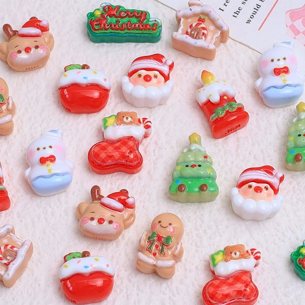 20PCS Mini Christmas Snowman Series Miniature Flat Back Resin Cabochons For Hairpin Scrapbooking DIY Home Decor Craft Accessorie