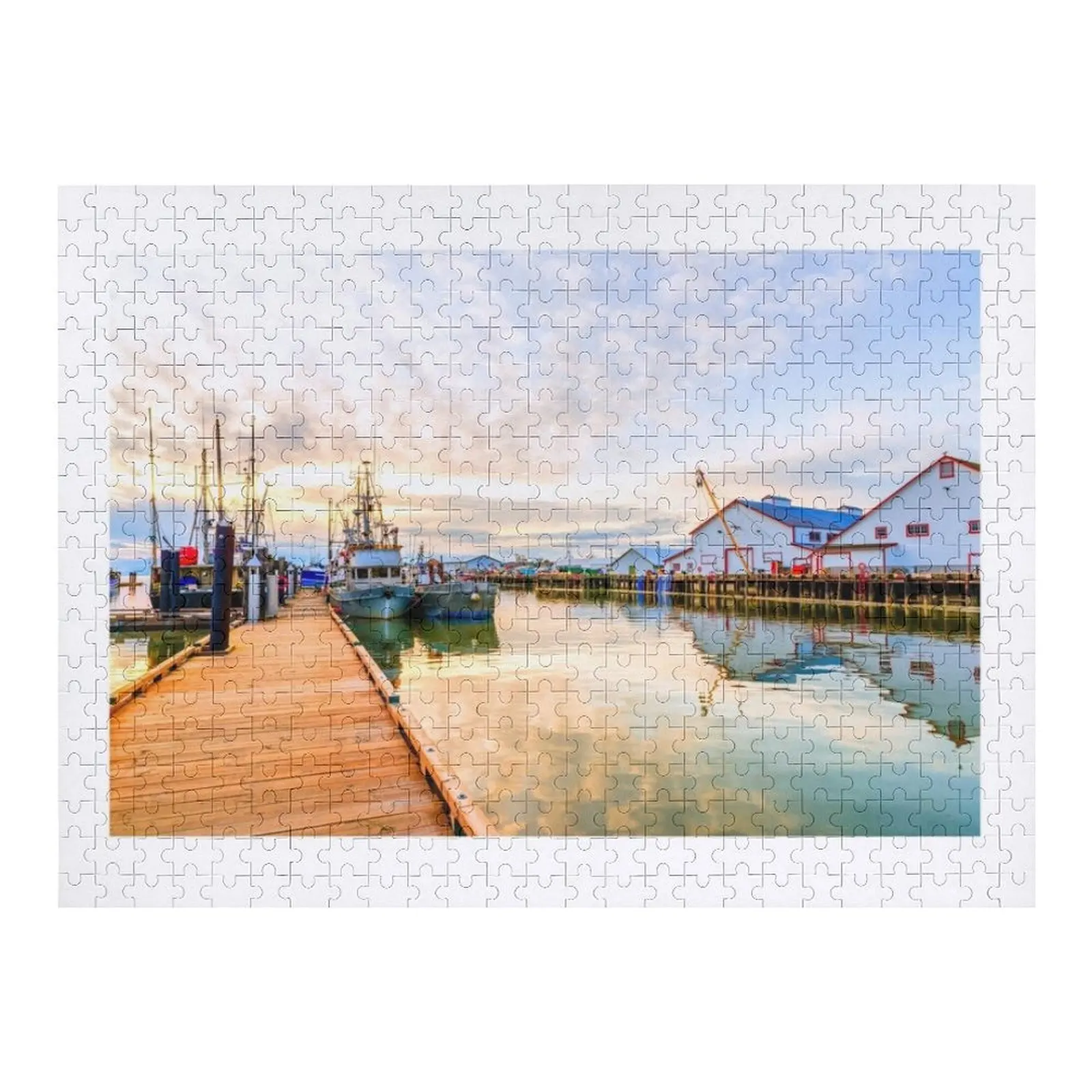 

Dock with fishing boats in the Steveston Fishing Village Jigsaw Puzzle Wooden Adults Custom Wooden Name Puzzle