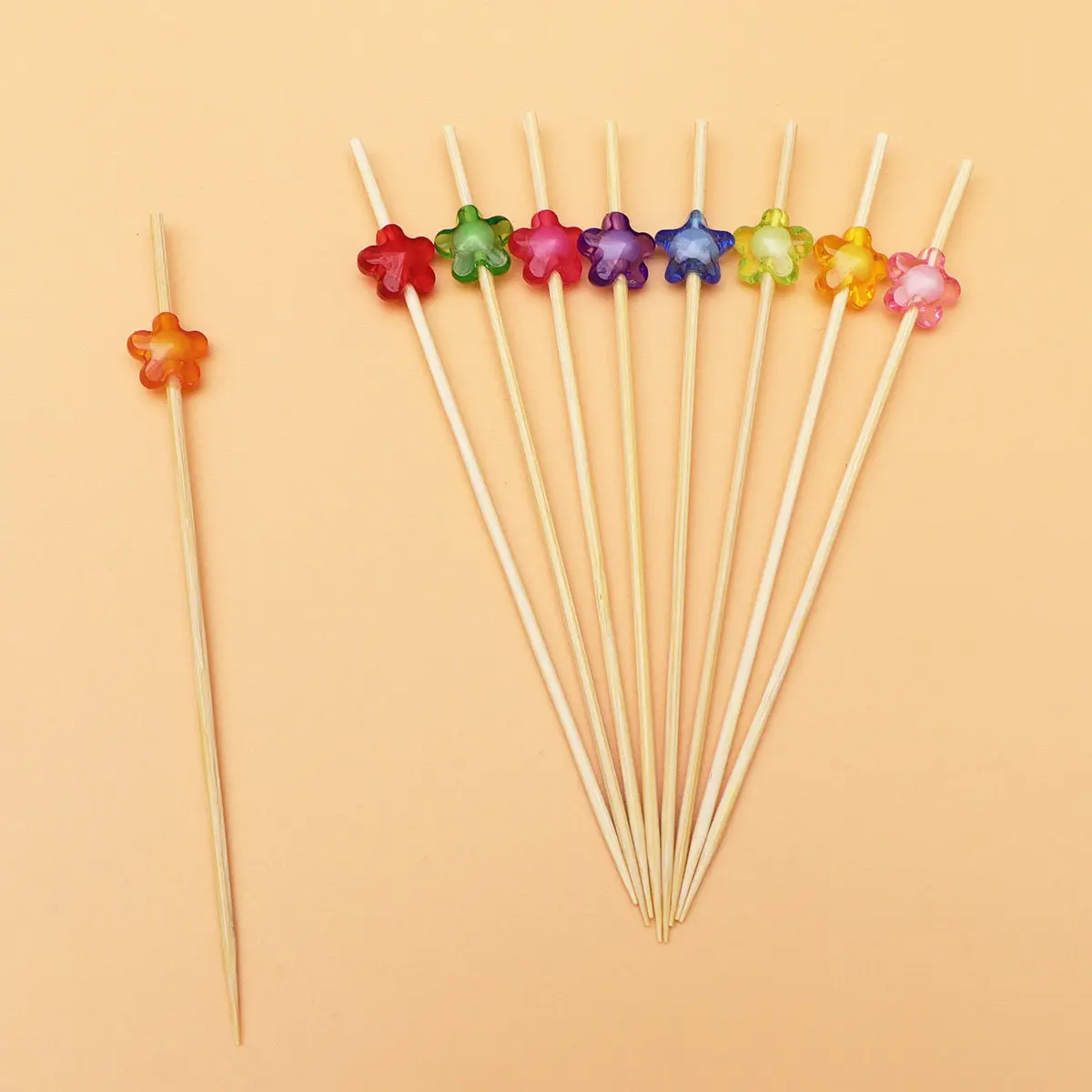 100Pcs Fruit Sticks Premium Bamboo 12Cm Disposable Cocktail Skewers Ornamental Wine Picks Sandwich Picks One-Time Use