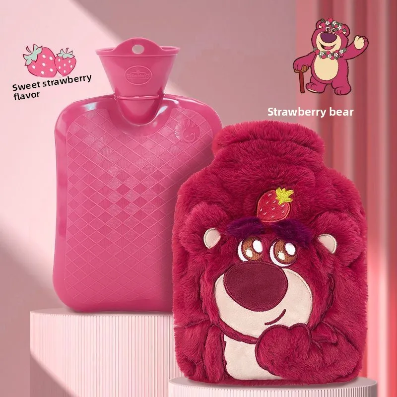 Mengmeng Strawberry Bear Stitch Filled Water Warm Bag Plush Explosion-proof Thickened Hot Water Bag Girls Hand Warm Gift