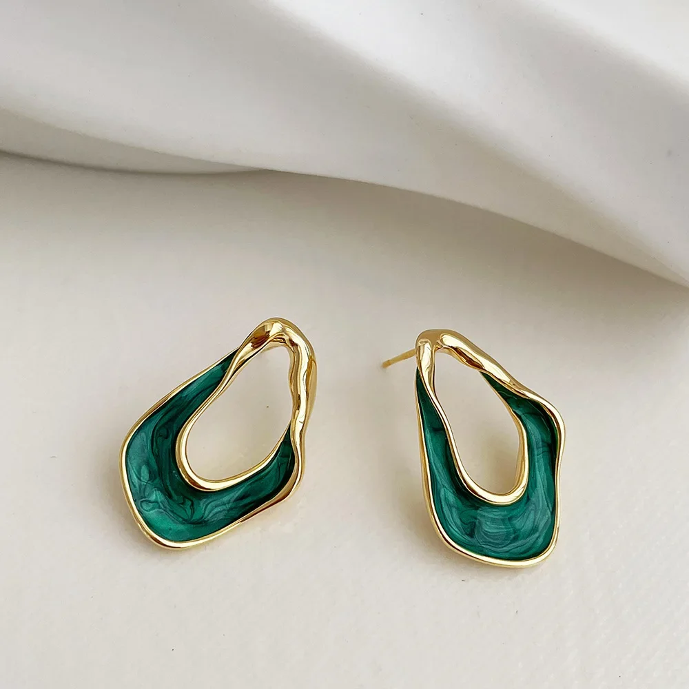 2025 Trend Retro Irregular Drop Oil Earrings for Women Temperament Light Luxury Stud Earring Jewelry for Party