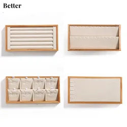 Bamboo Beige Jewelry Rings Display Holder Rack Display Stand Tray Ring Organizer Ring Display Storage Tray for Drawer