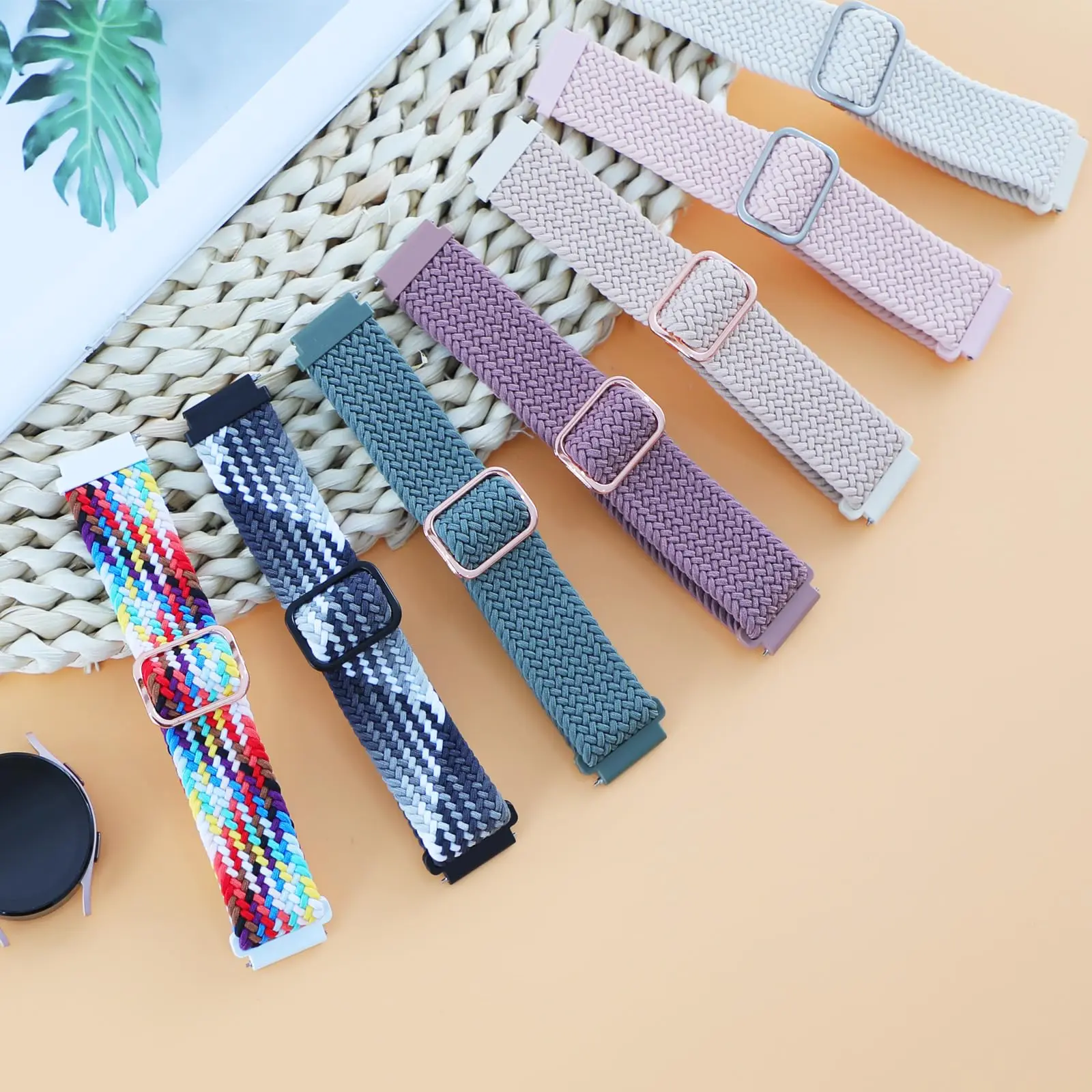 20mm Strap for Samsung Galaxy Watch 6/5/4 40mm 44mm/4 6 Classic 47mm 43mm 46mm 42mm Stretchy Braided Nylon 5 pro 45mm/Active 2