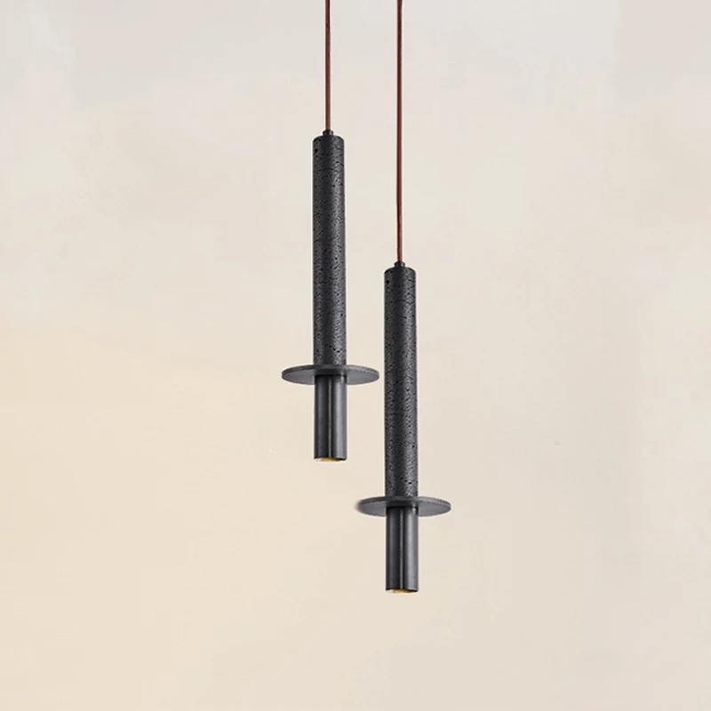 Japanese Natural Yellow Travertine Apartment Home Decoration Strip Pendent Lamp Nordic Minimalist Black Restaurant Led Droplight