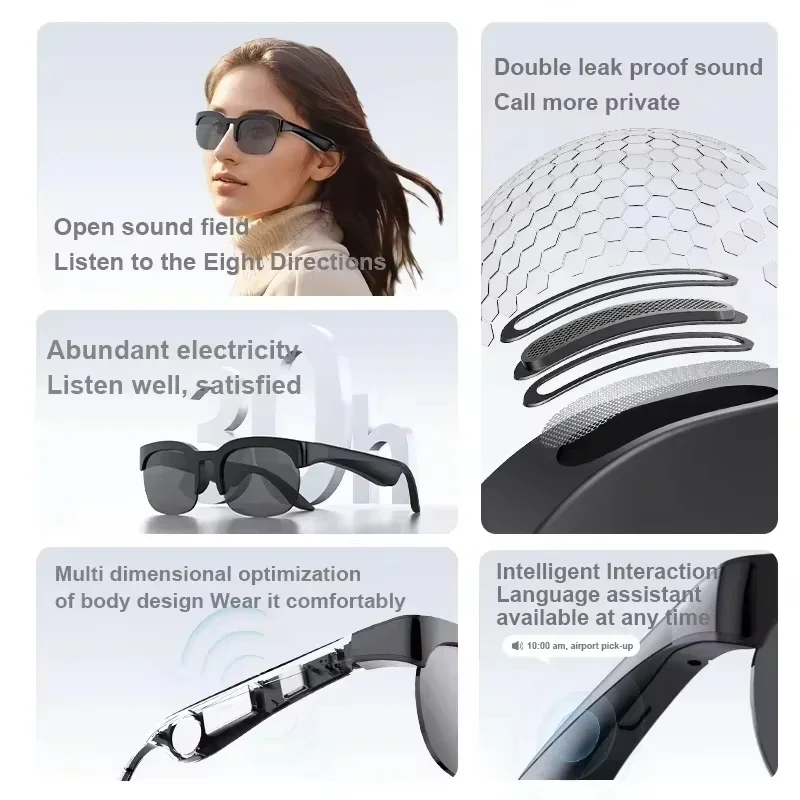 Lenovo 2026 New Wireless Bluetooth AI Smart Glasses Remote Control 2400MP Photo Call Music Sports Sunglasses Men Women Leisure