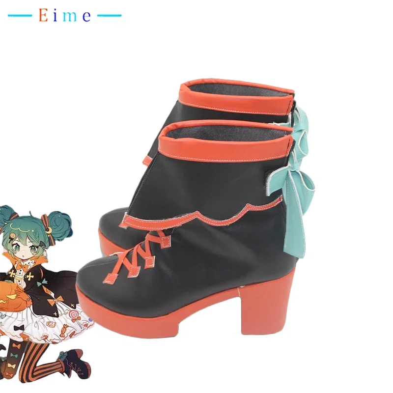 Halloween Cosplay Schoenen Voor Pompoen Miku Cosplay Carnaval Laarzen PU Lederen Schoenen Cosplay Props Op maat gemaakt