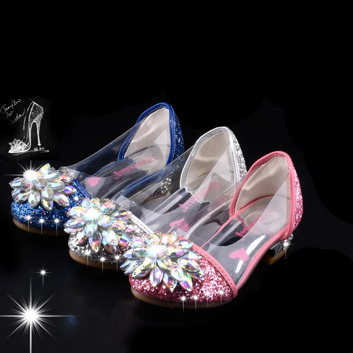 2022Fashion Cinderella Crystal Bright Diamond Shoes Girl Princess Single Shoes Girl Performance High Heels Shoes size26-37