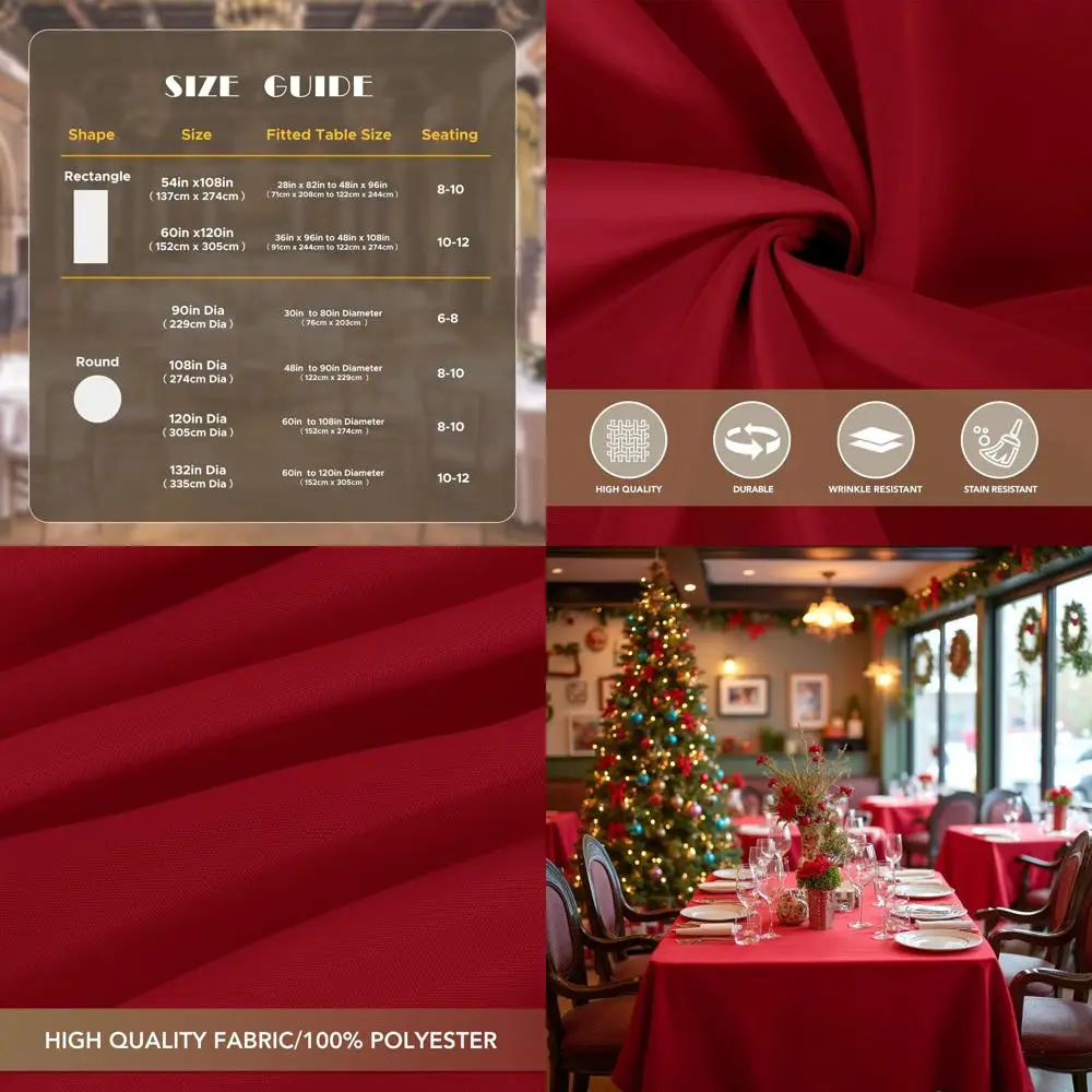 

8-Pack 54x108 Inch Polyester Rectangle Tablecloths for Wedding, Christmas, Party, Banquets