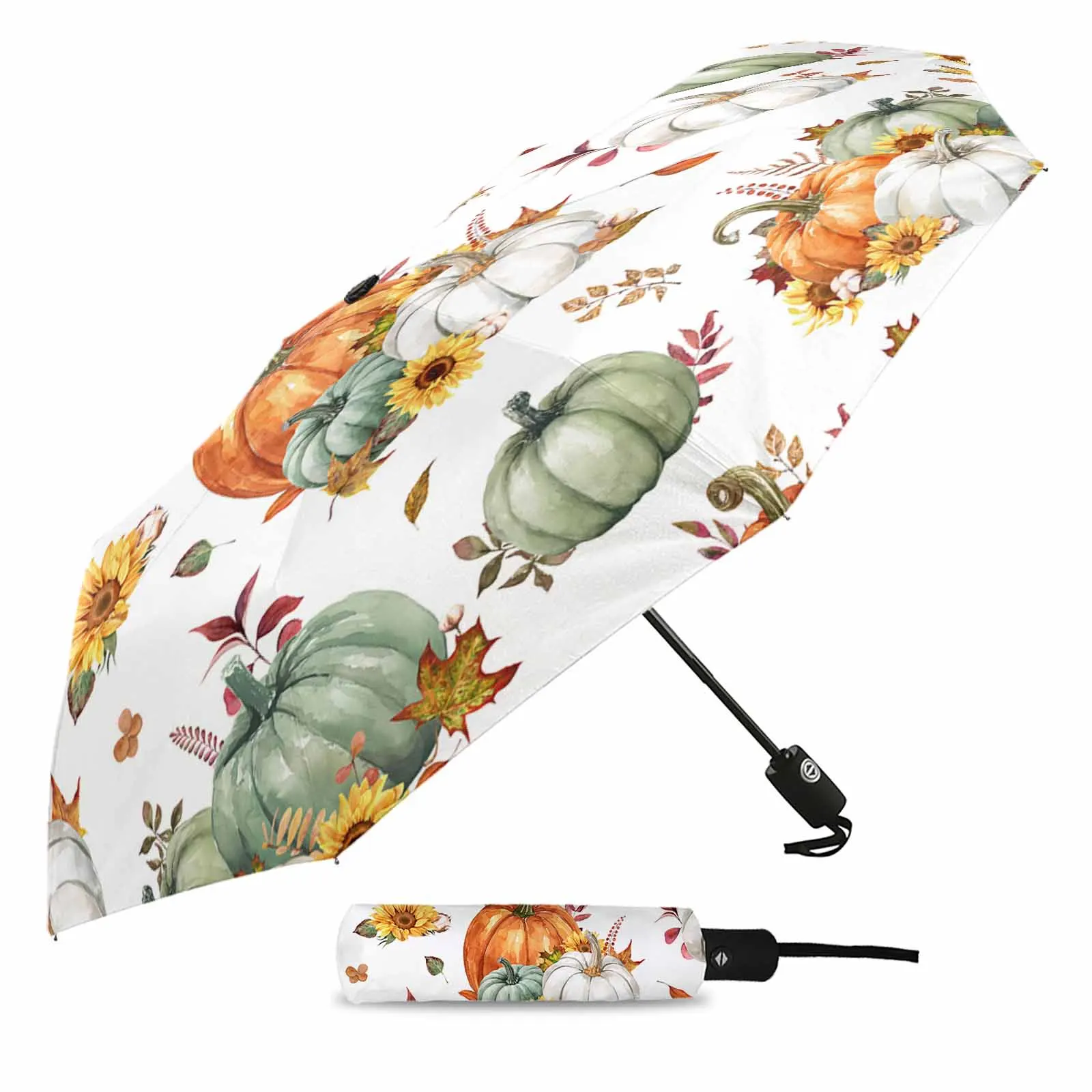 Thanksgiving Autumn Leaves Sunflower Pumpkin Outdoor Fully-automatic Folding Eight Strands Umbrellas for Kids Printed Umbrella