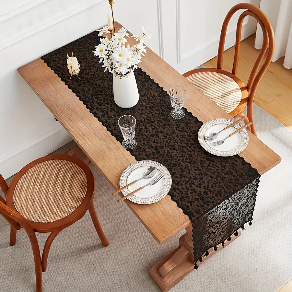Romantic Nordic French Lace Table Runner Rectangular With Tassel Wedding Dining Tables Cover Decorative Table Flag Gathering
