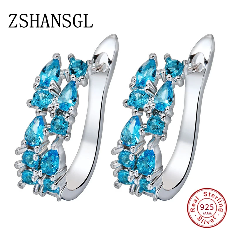Fashion Solid 925 Sterling SIlver Lucky Forever Circular Zircon Crystal Stud Earrings for Women Authentic Original Jewelry Gift