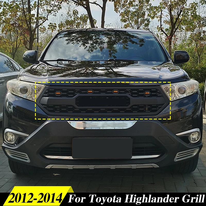 

Front Grille Fit For 2012 2013 2014 Toyota Highlander Matte Black Grille W/Lights