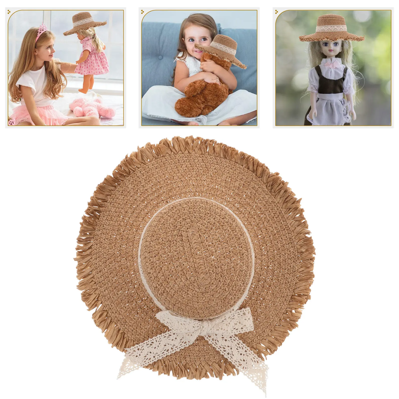 Miniature Tiny Top Hat Woven Material Foldable Lace Ribbon Bow Small Craft Hat DIY Photo Prop Dollhouse Decor Accessory Woven