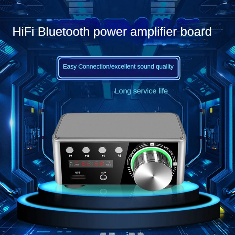 AMPLIFICADOR DE POTENCIA Digital Hifi, dispositivo con Bluetooth 5,0, Clase D, 80Wx2, Audio para el hogar, coche, marino, USB/AUX, enchufe europeo