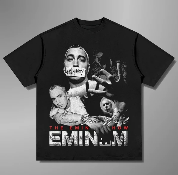 

2025 Summer New EMINEM Y2K Top T-shirt Flat Print Large Size Round Neck Short Sleeve Casual Sports Top Men T-shirt