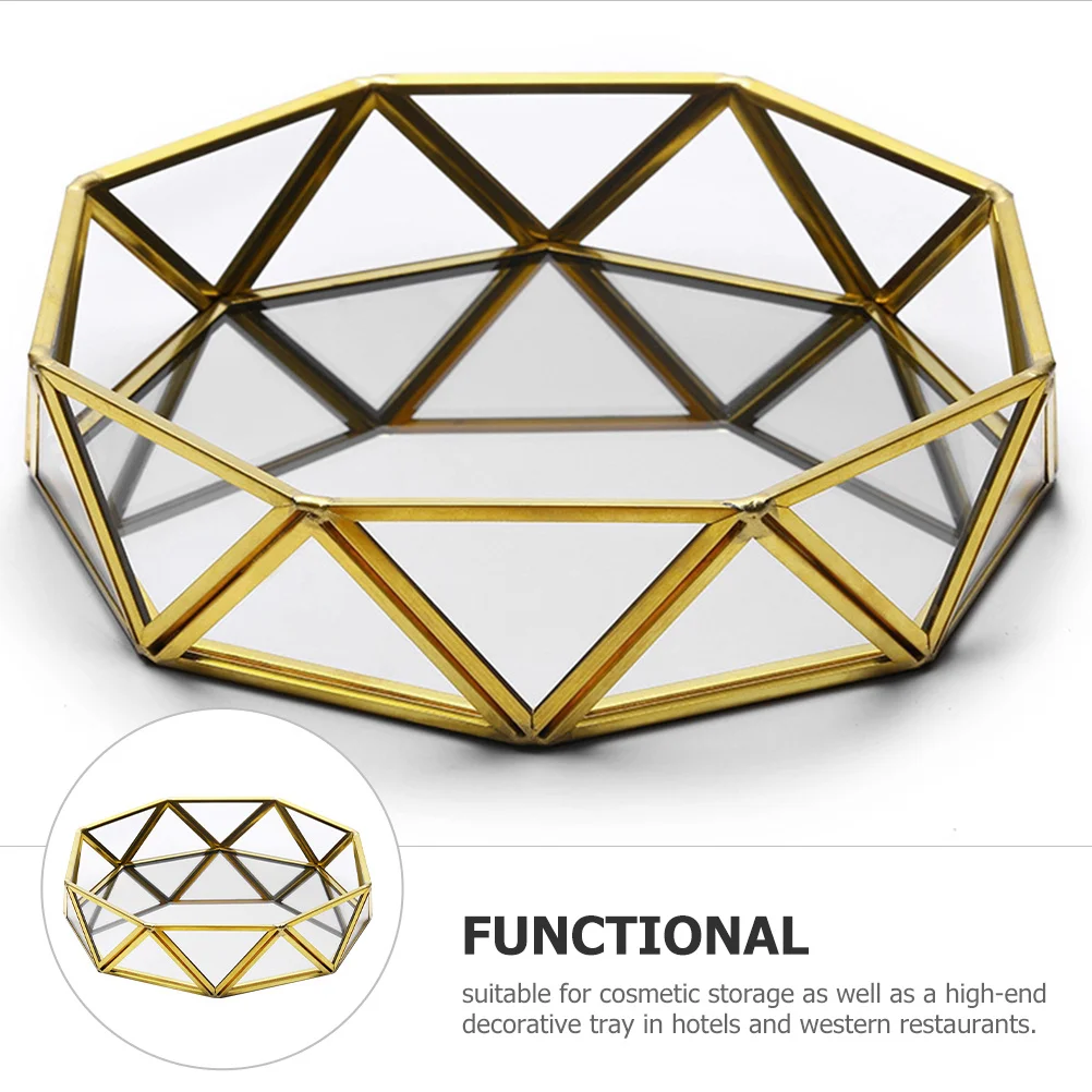 

Geometric Mirror Glass Tray Large Capacity Makeup Organizer Jewelry Display Tray Decorative Vanity Perfume Organizer Dresser