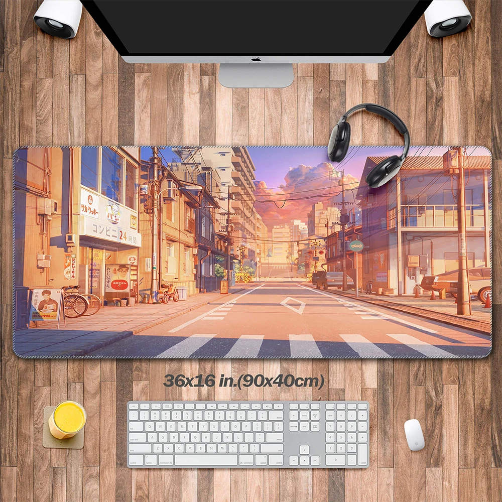 Japanese Cute Street Mouse Pad XXL,Deskmat,Kawaii Desk Decoration,Office Mousepad,Desktop,Keyboard Laptop Carpet Mouse Mat Gamer