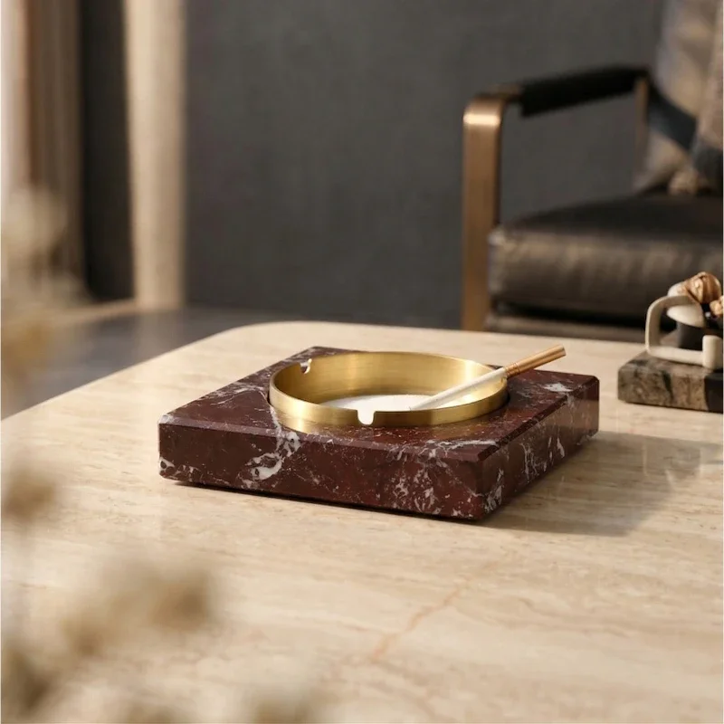 Luxury Cigarettes Ashtray Stone Ashtray with Cigarettes Rest, Natural Marble Smoking Ashtrays for Lounge, Patio, Man Cave