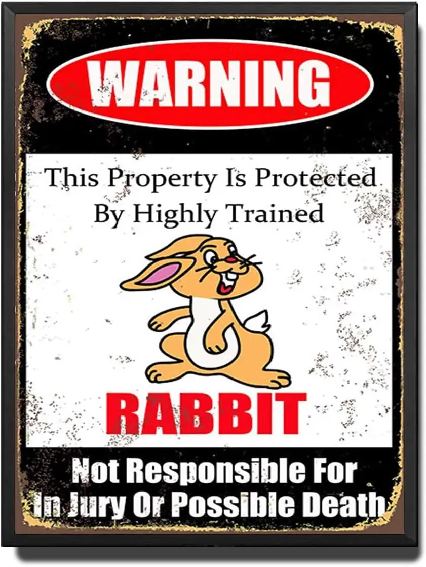 TSEZLOJH Retro Tin Sign Easter Rabbit This Property is Protected by Highly Trained Rabbit Not Responsible for in Jury Or Possibl