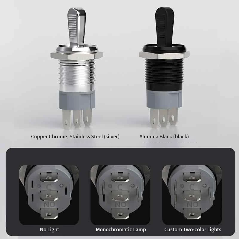 10A 16MM Metal Toggle Switch Waterproof Self-locking Toggle Button with LED Light 1NO1NC/2NO ON-OFF Slide Power Power Buttons