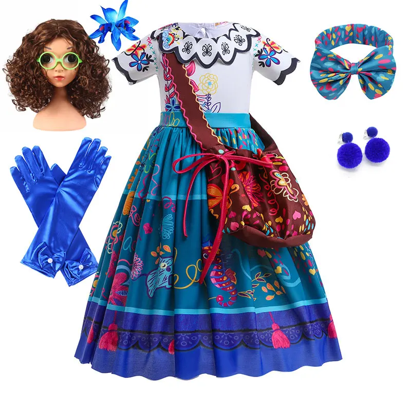 Fancy Encanto Costume Play Dress with Bag Family Madrigal Magic House Mirabel Movie Role Playing Apparel Carnival Purim Clothing