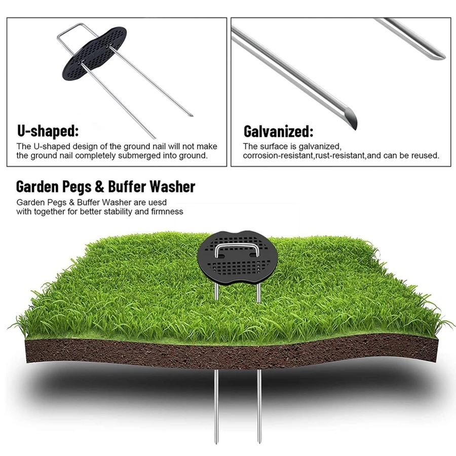 Landscape Stainless U-Shaped Staples with Mats, Heavy-Duty Garden Ground Pins, Galvanized Weed Fabric Staple, 25, 50 Packs