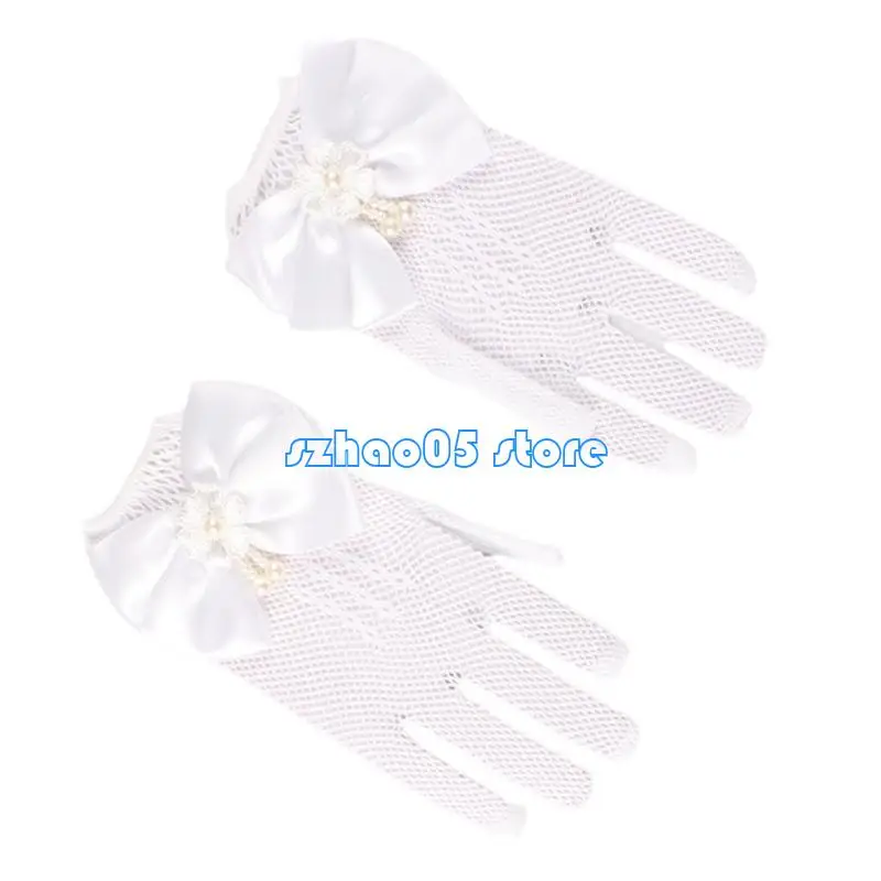 

85LE Lovely Girls Gloves Sweet Mittens with Lace For Weddings And Formal Gatherings