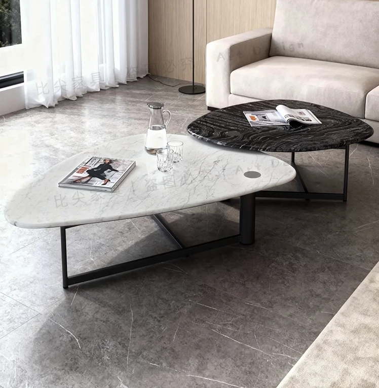 Italian minimalist medium white natural marble coffee table special-shaped modern living room combination customization
