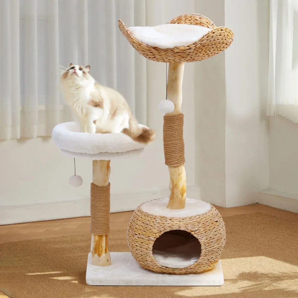 

Wooden Cat Tree, Modern Cat Tree Tower with Jumping Platforms, Baskets,Cat Condo,40" Cat Scratching Posts for Indoor Cats Kitten