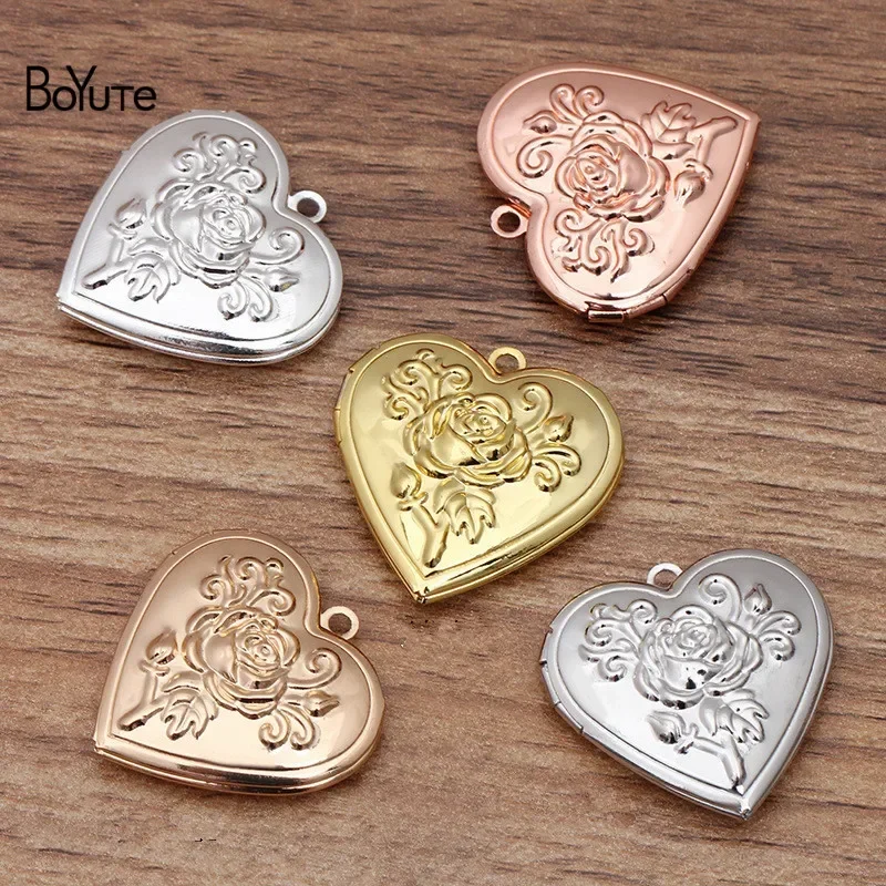 BoYuTe (10 Pieces/Lot) Metal Brass 29*7MM Heart Locket Flower Rose Floating Photo Locket Pendant