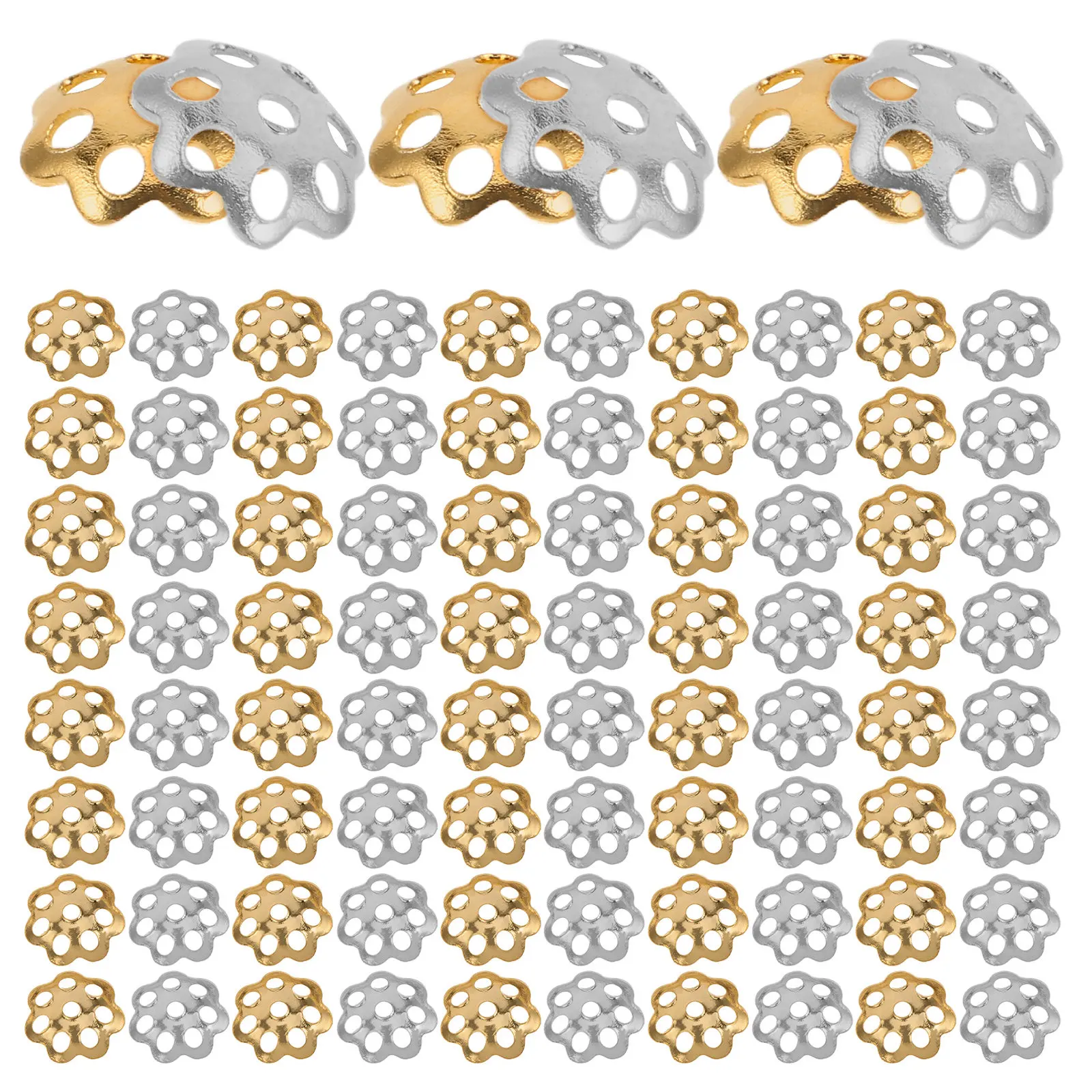 

240Pcs Floral Hollow Spacer Beads Stainless Steel Titanium Steel Electroplated Colorfast Bead Spacers for Jewelry Making DIY