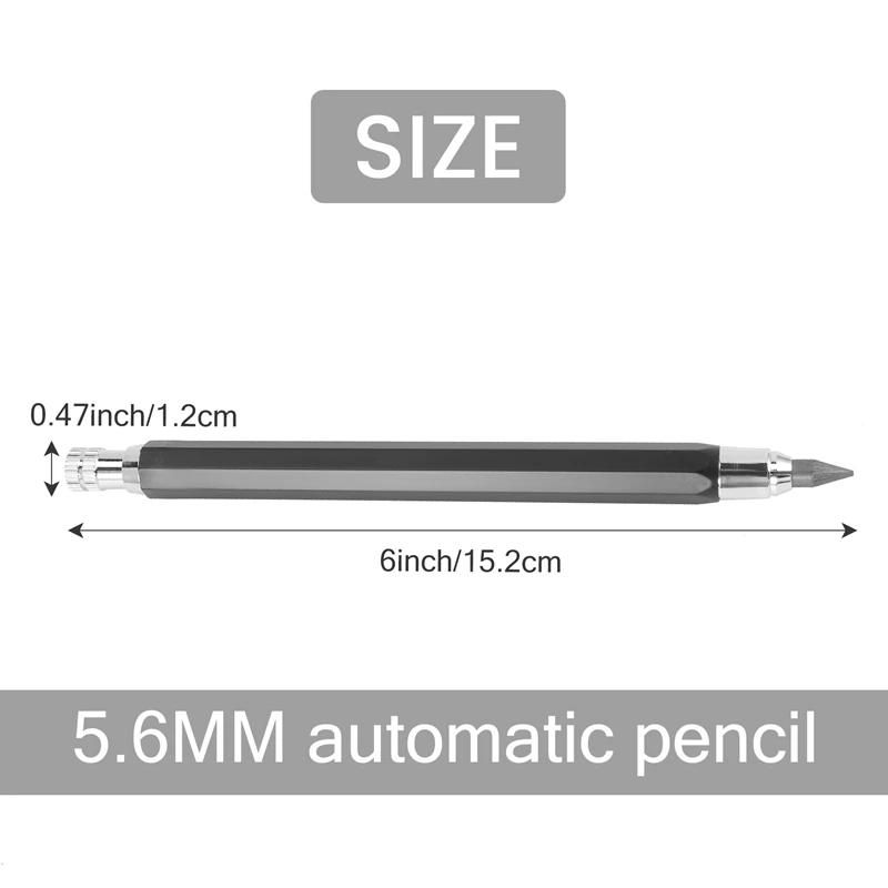 2 Pcs 5.6Mm Lead Holder Automatic Mechanical Pencil With Sharpener And Charcoal Lead Refill, 6Pcs Extra Lead Refills