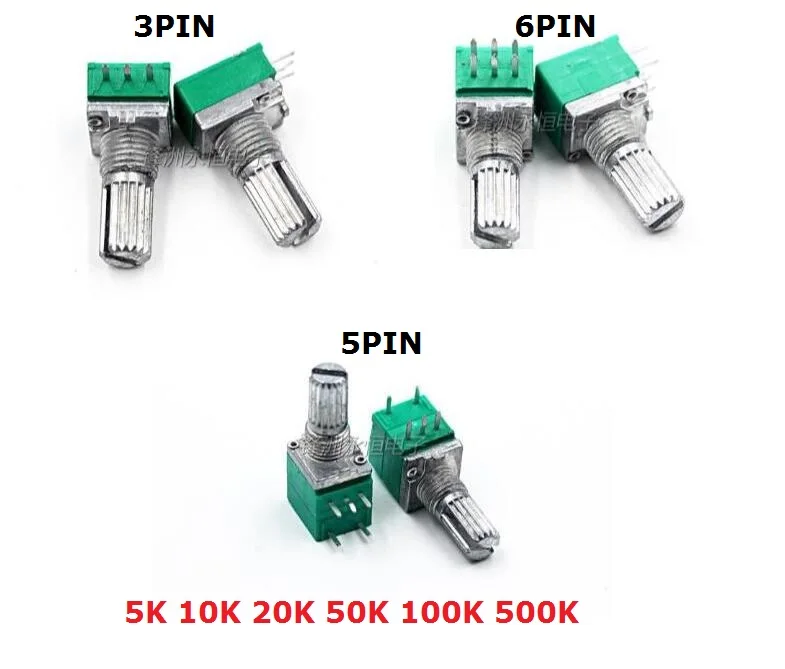 5PCS RK097G RK097N B 5K 10K 20K 50K 100K 500K Double Potentiometer 3pin 5pin 6pin B 15mm B5K B10K B20K B50K B100K B500K RV097NS