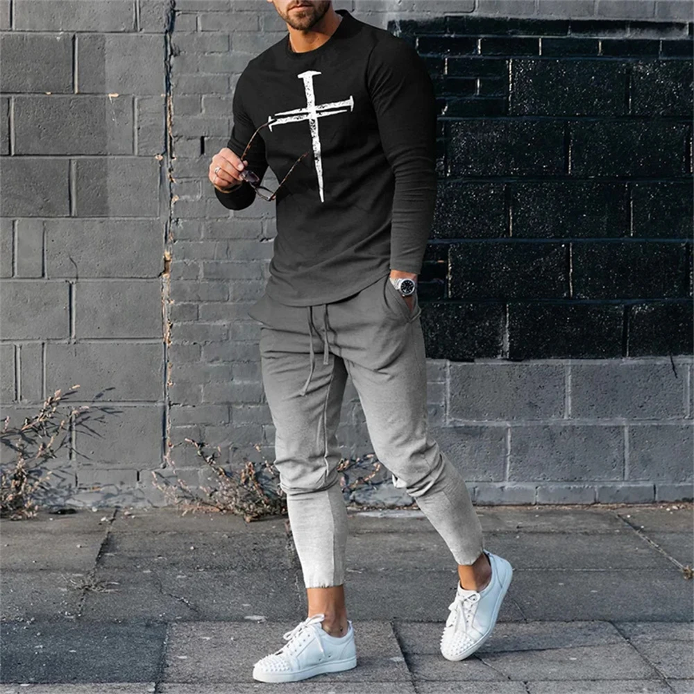 Men's Tracksuit Casual 3D Print 2 Piece Sets Long Sleeve T-Shirt+pants 2pcs Set Fashion Outfits Oversized Sports Unisex Clothing