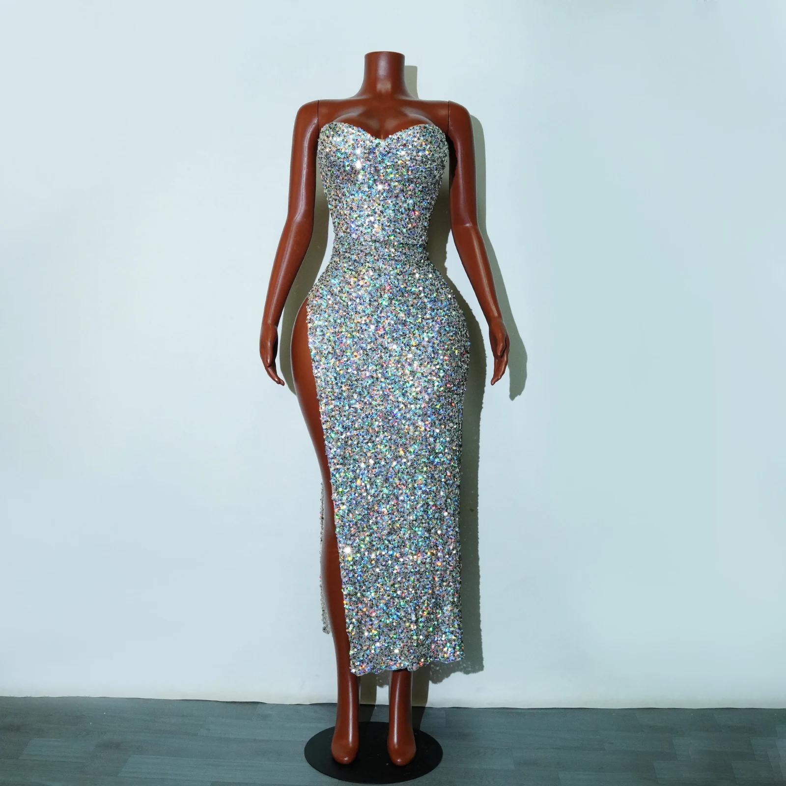 Luxe Glitter Goud Zilver Lange Jurken Sexy Vrouwen Dans Zanger Party Club Drag Queen Verjaardag Stage Performance Gogo Kostuums